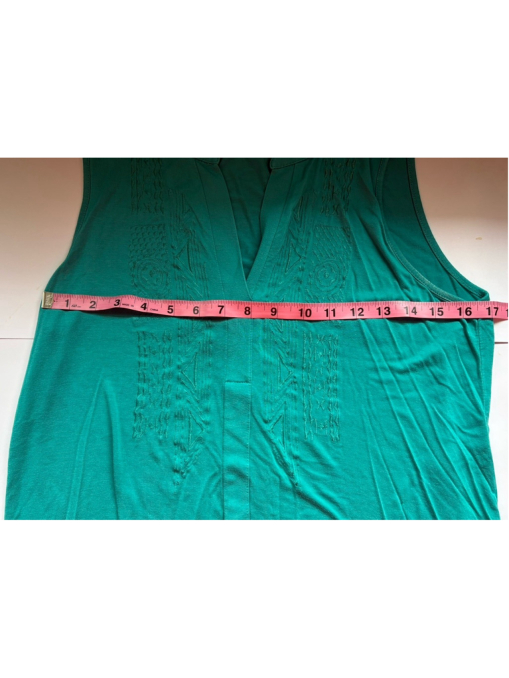 Cable & Gauge Large L Green Viscose Sleeveless V Neck Embroidered Boho Top Shirt - Picture 6 of 6